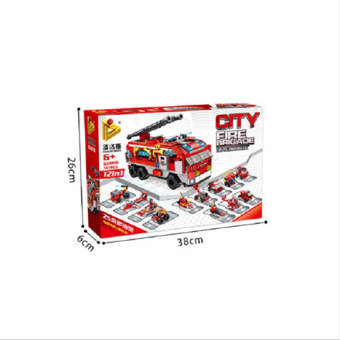Bộ lắp ráp kiểu lego panloz city fire brigade - xe cứu hỏa thành phố
